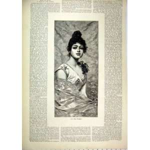  1892 Portrait Beautiful Woman Dress Theatre Old Print 