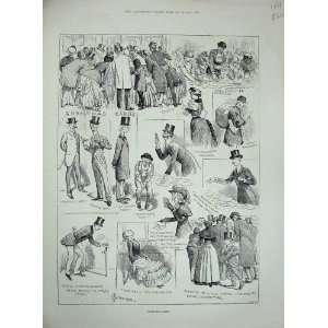    1884 Christmas Cards Shopping Postman Buyers People