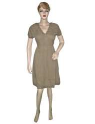 Womens Dress light Brown Short Sleeved V neck Embroidered Dresses