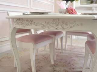   Cottage Chic White Dining Table Oval French Roses Seats 6  