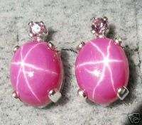 10X8MM LINDE STAR RUBY CREATED SAPPHIRE PNK SS EARRINGS NAT PINK 