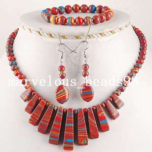 39x9x7mm Multicolor Turquoise Beads Necklace Bracelet Earrings Set 