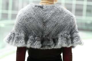 100% Real Genuine Knitted Mink Fur Cape Stole Shawl Scarf Wrap Coat 