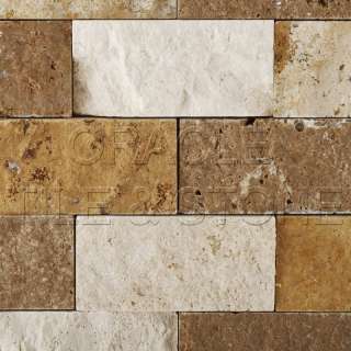 Mixed Travertine Split Faced Brick Mosaic Tile  