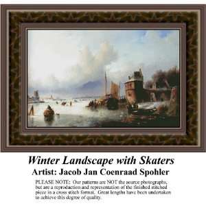  Winter Landscape with Skaters, Cross Stitch Pattern PDF 
