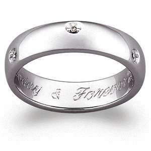   Platinum Plated Sterling Silver Engraved Diamond Promise Band Jewelry