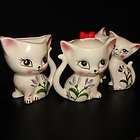 Vintage Kitty Cat Sugar Jar Creamer & Salt Pepper Shaker Set w Flowers