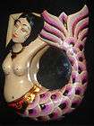   Sea goddess Mirror Balinese hand carved wood Bali folk wall art Purple