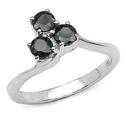   Silver Genuine Black Sapphire 3 stone Ring (Size 7)  