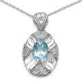 Sterling Silver Blue Topaz and Diamond Necklace 
