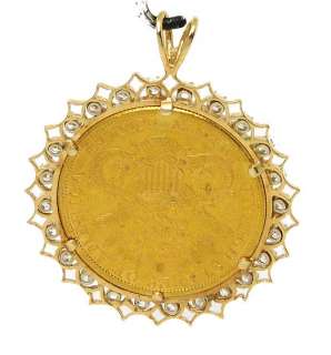 14K GOLD & DIAMONDS 1888 LIBERTY HEAD GOLD COIN PENDANT  