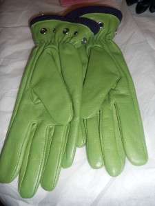 Lime Green Lined Genuine Leather Gloves  
