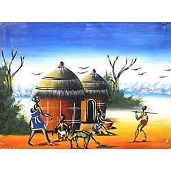 African Village Scene Painting (Ghana)  