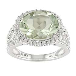 14k White Gold 1/2ctw Diamond Green Amethyst Ring  