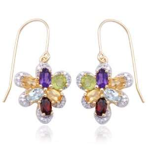   Sterling Silver Multi Gemstone and Diamond Accent Butterfly Earrings