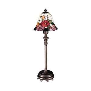   8867/092 Peony Buffet Table Lamp, Antique Bronze and Art Glass Shade