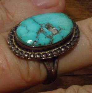  INDIAN STAMPED STERLING SILVER NATURAL KINGMAN TURQUOISE RING 7  