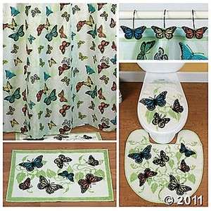   Bathroom Rug Set Shower Curtain 12PC Butterfly Hooks Colorful Bathroom