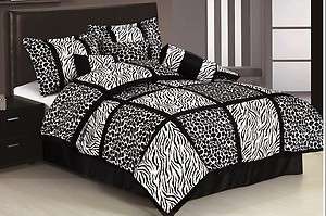 7pcs Black White Zebra Giraffe Micro Fur Comforter Set Bed in a Bed 