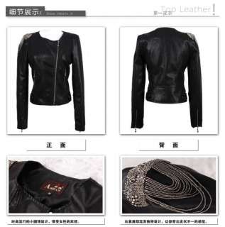 womens motorcycle cropped biker bomber Faux Leather Jacket Outerwear w 