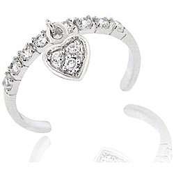 Icz Stonez Sterling Silver CZ Dangling Heart Toe Ring  