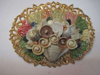 Vintage Seashell Floral Brooch  