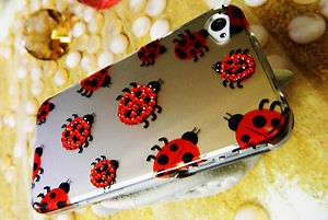 iPhone 4 4S 4GS Hard SnapOn COVER Case Silver RED BLACK Ladybug BLING 