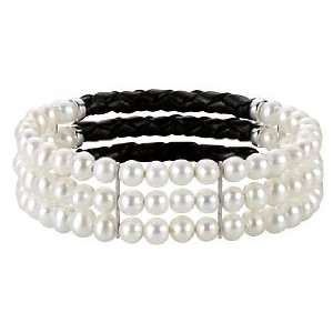   White Cultured Pearl Triple Row Bracelet   7 Inch / 5 5.5 MM Jewelry