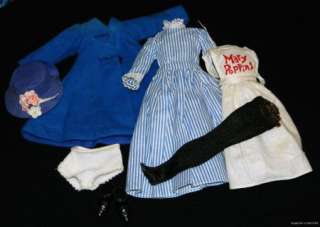 Lot Mary Poppins Doll, Carpetbag Carry Case & Extra Clothes Vintage 