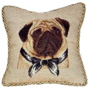  Fawn Pug with Bow Dog Needlepoint Throw Pillow   11
