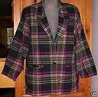 ADOLFO Madras Plaid JACKET Black Plum Olive Teal sz M