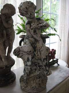   Salvaged Cement GARDEN FOUNTAIN STATUE Adorable CHILD Chippy Patina