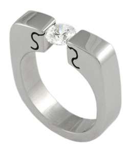 Stainless Steel Tension Set CZ Ring  