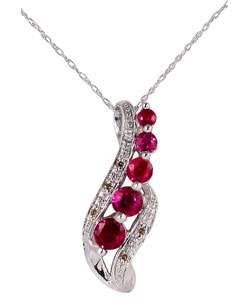 14k White Gold Ruby and Diamond Drop Necklace  