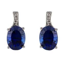   White Gold Created Sapphire and Diamond Stud Earrings  