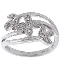 14k White Gold Diamond Flower Fashion Ring  