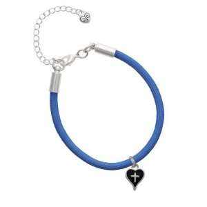 Navy Blue Enamel Heart with Silver Cross Charm on a Royal Blue Malibu 