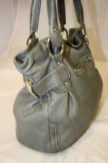 MAKOWSKY PREMIUM LEATHER CEMENT GRAY BUNCHED BELTED TOTE BAG 