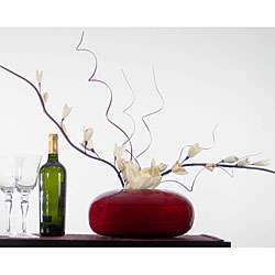 White Sword Lilies with Red Bamboo Vase  