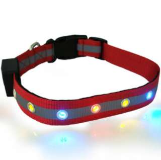   Pet Nylon Safety Collar Belt Ribbon Band 6 LED Flashing Light  