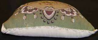 ANTIQUE FLORAL PETIT POINT W GLASS BEADS PILLOW COVER  