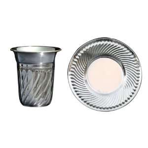  Silver Plated Kiddush Cup and Saucer Set with Diagonal 