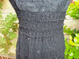 Max Edition Black Sheer Cocktail Dress Netting,Rufffles and Sequins M 