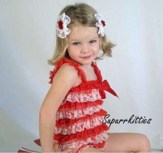 Baby Christmas Red/White Ruffle Lace Petti Rompers Infant/Toddler 
