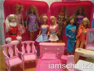 HUGE Barbie Doll Lot Rolling Storage Case, 9 Barbie Dolls and 