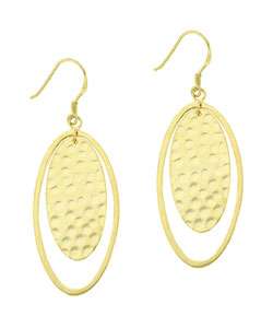 18k Gold over Silver Oval Hammered Dangle Earrings  