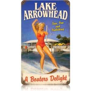 Lake Arrowhead Pinup Girls Vintage Metal Sign   Garage Art Signs 