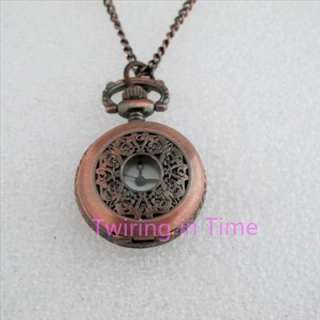 Vintage Copper Engraving Cover Necklace Pocket Watch  