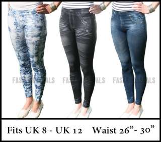New Womens Denim Jeans Print Leggings Jeggings UK 8 12  