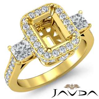 1ct Emerald Diamond Pave 3 Stone Ring 14k Yellow Gold Setting 5sz 
